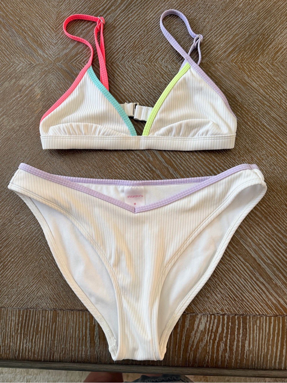 Target White Ribbed Bikini Set with Pastel Trim